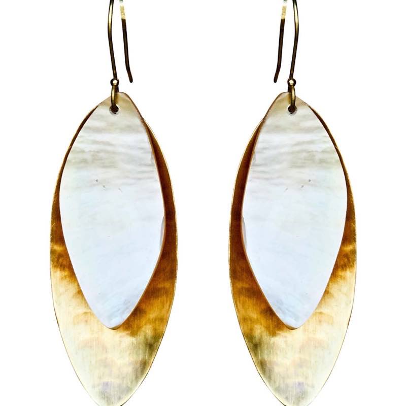 Mother of Pearl and Brass Drop Earrings - Gold